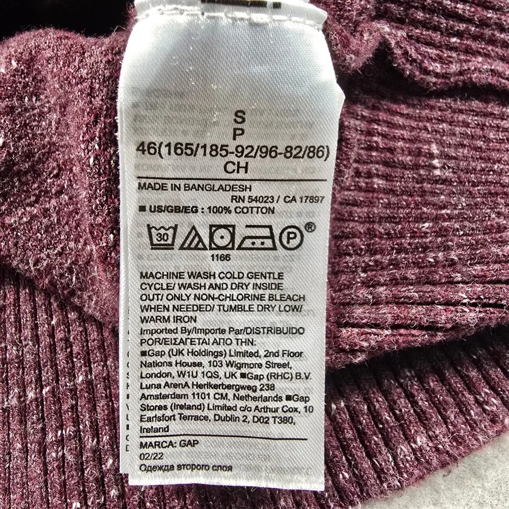 Gap Mens Small Burgundy Sweater Pullover Crew Neck Raglan Cotton Marl Knit